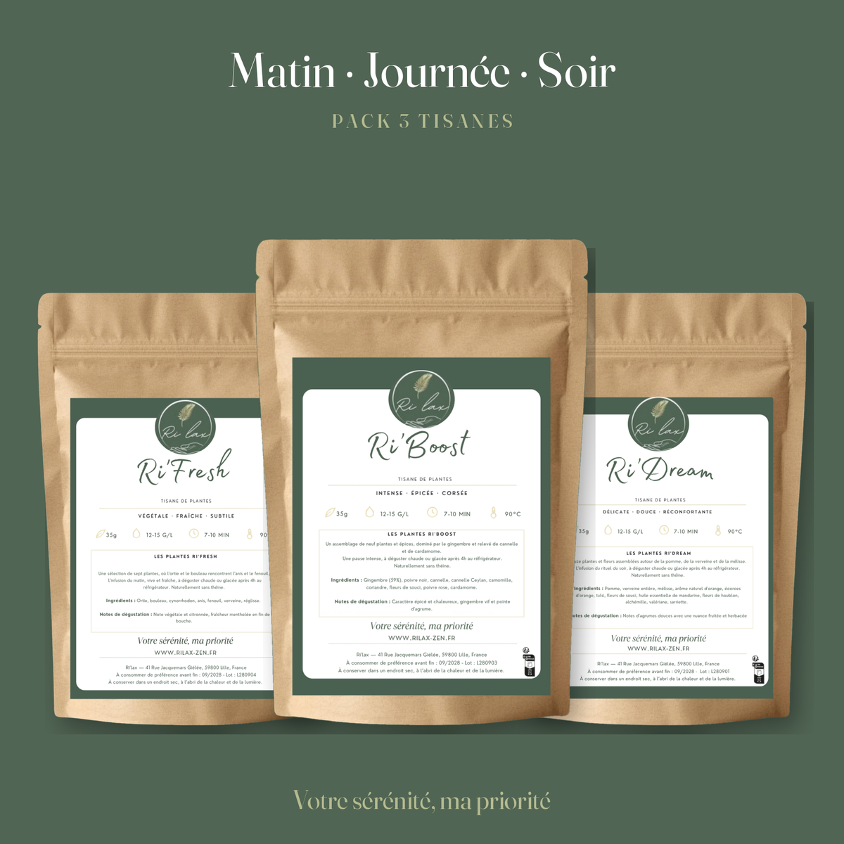 Pack de 3 tisanes Ri'Lax : Ri'Fresh, Ri'Boost et Ri'Dream